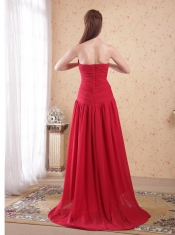 Red A-Line / Princess Sweetheart High-low Chiffon Beading Prom Dress