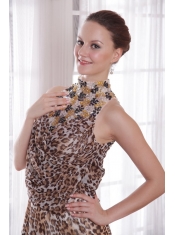 Sexy Empire High-neck Brush Train Leopard Beading Prom Dress