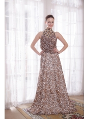 Sexy Empire High-neck Brush Train Leopard Beading Prom Dress