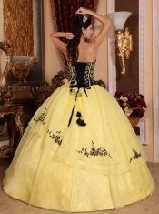 Yellow Ball Gown Strapless Floor-length Organza Embroidery Quinceanera Dress