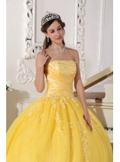 Yellow Ball Gown Strapless Floor-length Taffeta and Tulle Appliques Sweet 16 Dress
