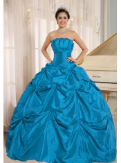 Classical Teal Ball Gown Quinceanera Dress With Pick-ups For Custom Made Taffeta