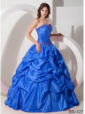 Discount Blue Classical Quinceanera Dresses With Taffeta Pick-ups and Beading