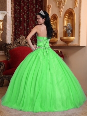 Green Ball Gown Sweetheart 15th Birthday Dresses Tulle and Taffeta Beading