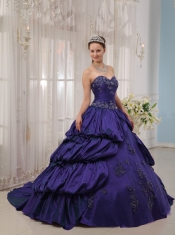 Lovely Purple Ball Gown With Sweetheart Court Train Appliques For Classical Quinceanera Dresses