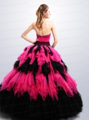 Most Popular Strapless Ruffles Quinceanera Dresses in Hot Pink and Black for 2014