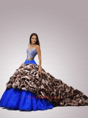 2014 Sweetheart Chapel Train Quinceanera Dresses with Beading and Pick-ups