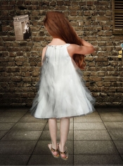 Bateau A-Line Knee-length Tulle Ruching Flower Girl Dress for 2014