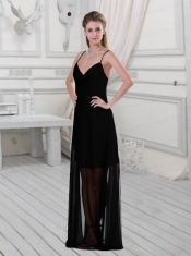 2015 New Style Spaghetti Straps Column Dama Dress in Black