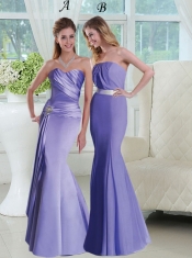 2015 Trumpet Strapless Lavender Bridesmaid Dresses with Sash