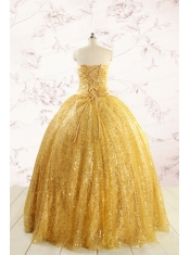 Romantic Sequins Yellow Quinceanera Dress with Strapless