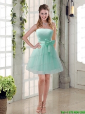 Simple Ruching Strapless Princess  Junior Dress with Bowknot