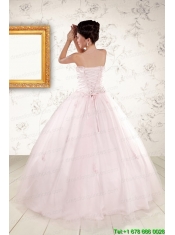 2015 Modest Light Pink Quinceanera Dresses with Appliques