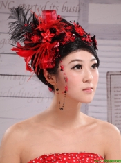 Red Best Sale Hat Flower Wedding Headpieces With Feather