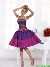 Cheap Strapless Multi Color Knee length Dama Dresses with Bowknot