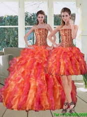 Multi Color Strapless Quinceanera Dress with Beading and Ruffles for 2015