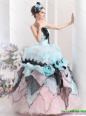 Best Ruffles Multi Color 2015 Quinceanera Dresses with Hand Made Flowers