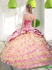 2015 Elegant Quinceanera Gown with Ruffled Layers and Appliques