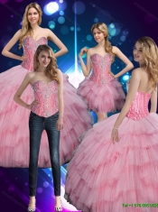 2015 Delicate Sweetheart Baby Pink Best Quinceanera Dresses with Beading