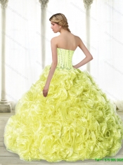 Cheap Beaded 2015 Quinceanera Dresses with Rolling Flowers in Yellow
