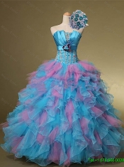 Multi Color Hand Made Flowers and Beaded Custom Made Quinceanera Dresses for 2015 Summer
