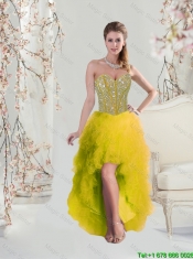 2016 Classical High Low Sweetheart Yellow Dama Dresses with Beading and Ruffles