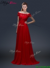 2016 Simple Off the Shoulder Short Sleeves Red Prom Dresses with Appliques