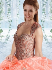 Lovely Rose Pink Detachable Quinceanera dresses with Beaded Bodice and Ruffles
