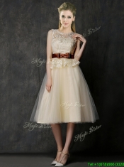Classical See Through Scoop Dama Dresses with Bowknot and Lace