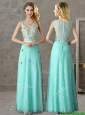 Discount Beaded and Applique V Neck Dama Dresses in Apple Green