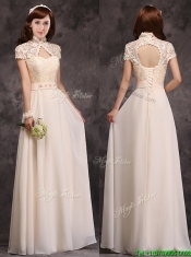 Hot Sale High Neck Champagne Dama Dresses with Appliques and Lace