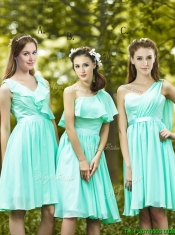 Lovely Belted and Ruched Short Dama Dresses in Apple Green