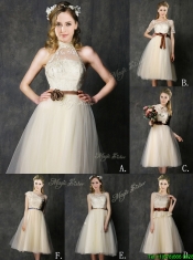 New Arrivals Knee Length Champagne Dama Dresses with Lace