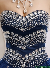 Discount Rhinestoned Really Puffy Quinceanera Dress in Navy Blue