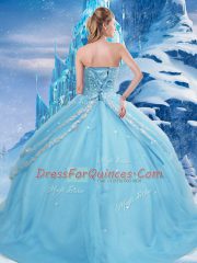 Baby Blue Lace Up Ball Gown Prom Dress Beading and Appliques and Sequins Sleeveless Floor Length
