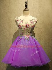 New Arrival Mini Length Purple Prom Gown Organza Sleeveless Embroidery