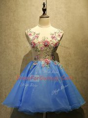 Scoop Sleeveless Organza Prom Gown Embroidery Lace Up