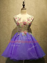 Mini Length Purple Prom Dresses Organza Sleeveless Appliques