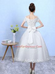 Sexy Ankle Length A-line Short Sleeves White Quinceanera Court Dresses Lace Up