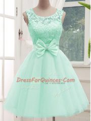 Unique Apple Green Sleeveless Tulle Lace Up Vestidos de Damas for Prom and Party and Wedding Party