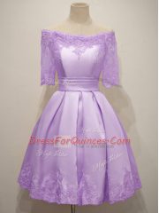 Vintage Short Sleeves Lace Up Knee Length Lace Quinceanera Dama Dress