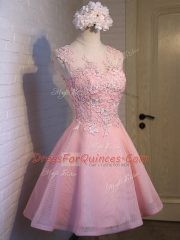 Vintage Pink Scoop Lace Up Lace Quinceanera Court of Honor Dress Sleeveless