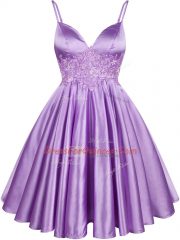 Pretty Lilac Sleeveless Knee Length Lace Lace Up Court Dresses for Sweet 16