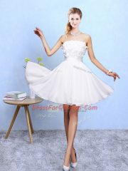 Glittering Appliques Damas Dress White Lace Up Sleeveless Knee Length