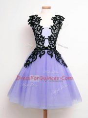Suitable Tulle Sleeveless Knee Length Quinceanera Court of Honor Dress and Lace