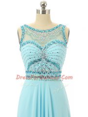 Discount Aqua Blue Prom Dress Prom and Military Ball and Beach with Beading Scoop Sleeveless Zipper