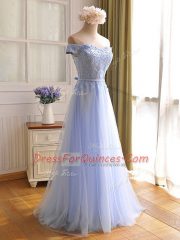 Dynamic Appliques Evening Dress Lavender Lace Up Sleeveless Floor Length