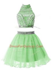 Organza Sleeveless Knee Length Quinceanera Court Dresses and Beading