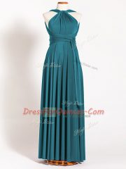 Teal Backless Straps Ruching Dama Dress for Quinceanera Chiffon Sleeveless