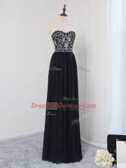 Discount Black Empire Chiffon Sweetheart Sleeveless Beading Floor Length Zipper Prom Gown